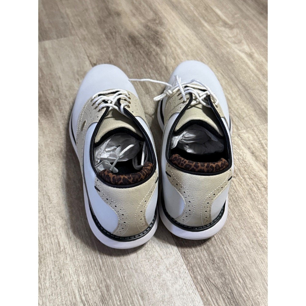 FootJoy Traditions Golf Shoes Womens 10 White Beige Leopard Spiked 97938 - Picture 3 of 6